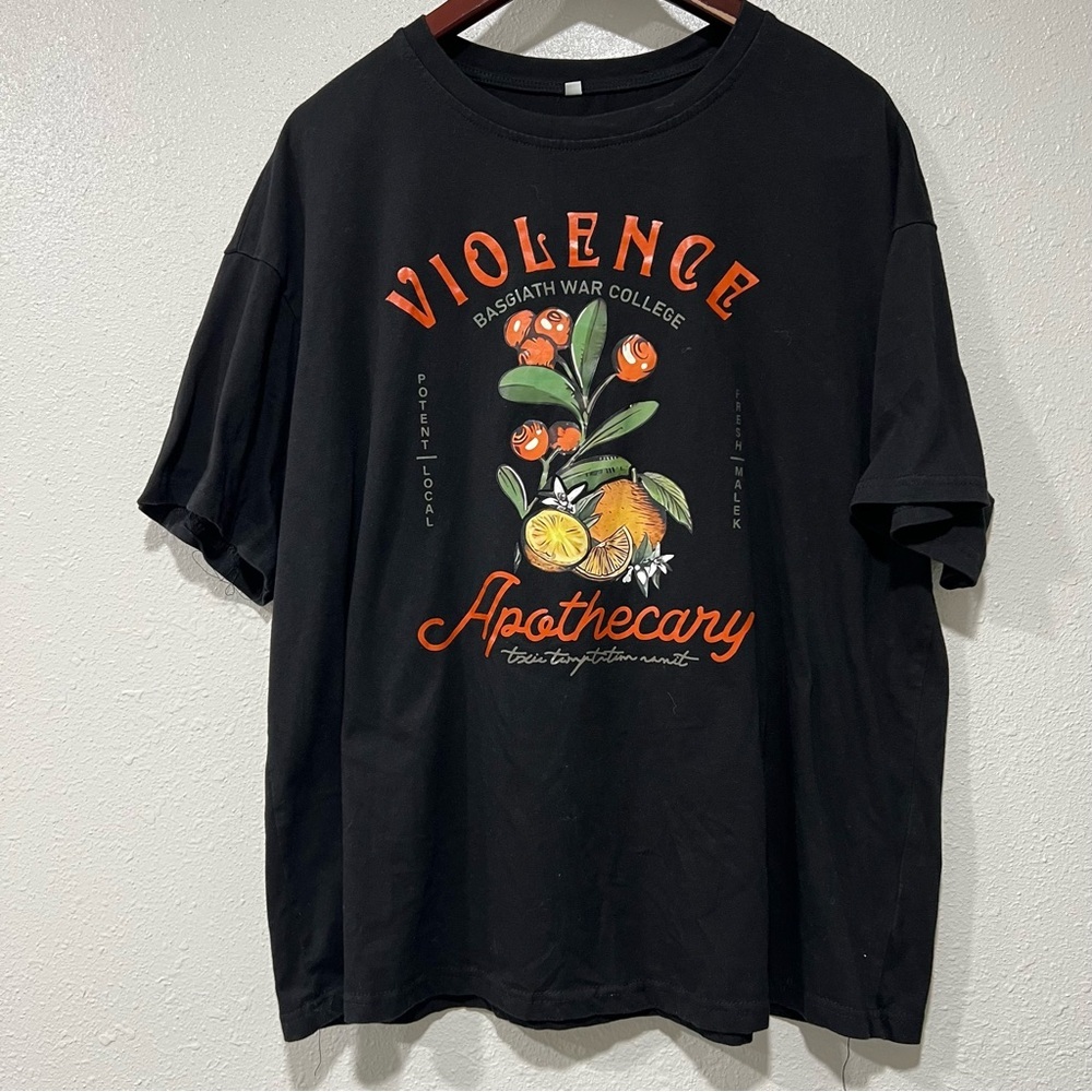 Violence Apothecary Size L Fourth Wing Black Tee Shirt T-Shirt NWOT Unbranded